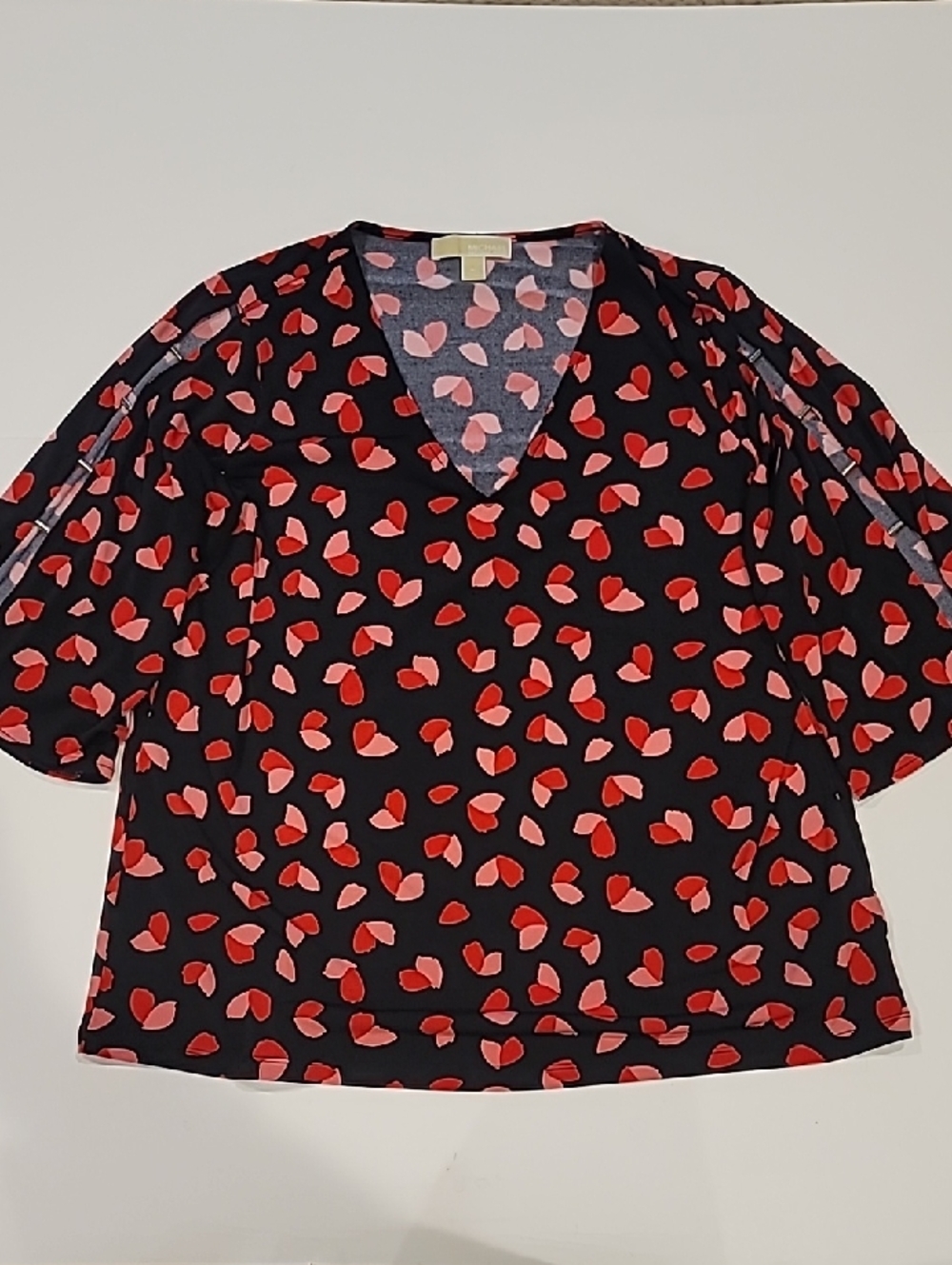 MICHAEL Michael Kors Black Blouse with Red and Pink Petal Print XL - Picture 4 of 12